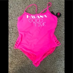 One piece neon pink bathing suit. Brand new.